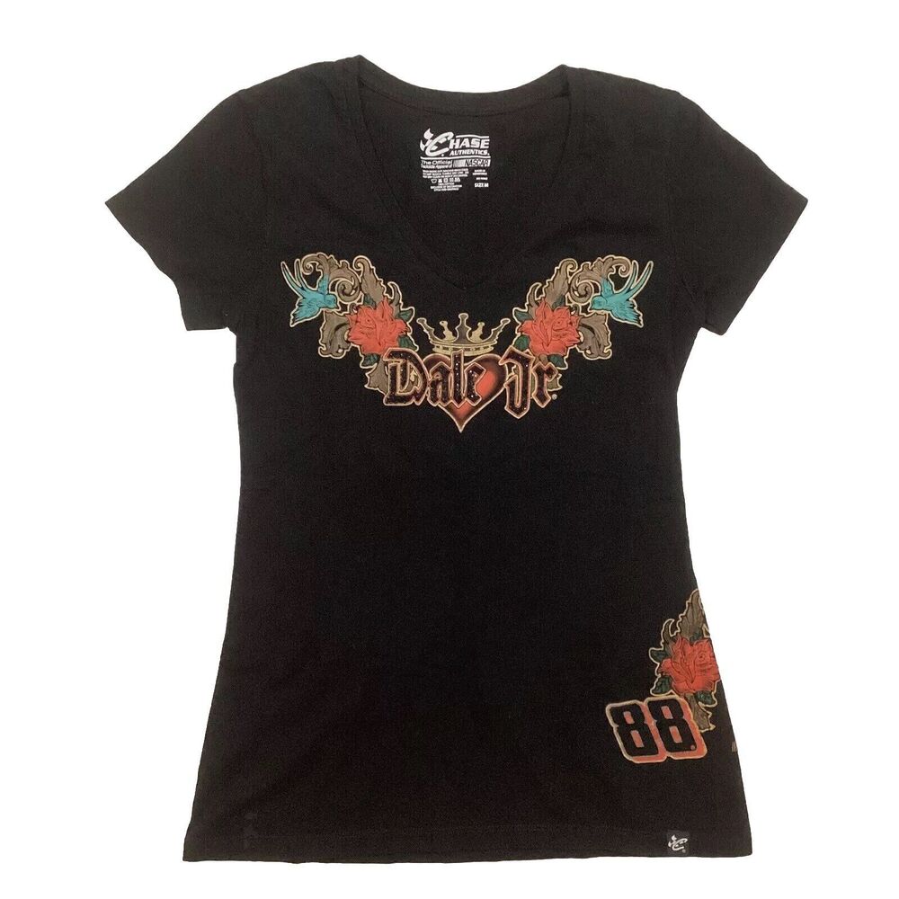 Chase Authentics-Dale Jr #88-Women’s Sz Med-Black Short Sleeve Shirt-Cotton